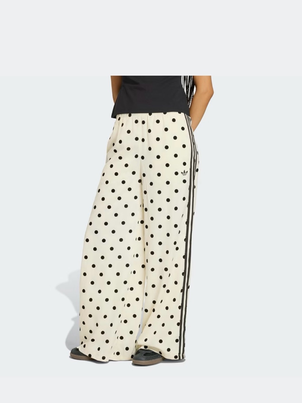 adidas Cream Wide-Leg Polka Dot Track Pants with Black Stripes